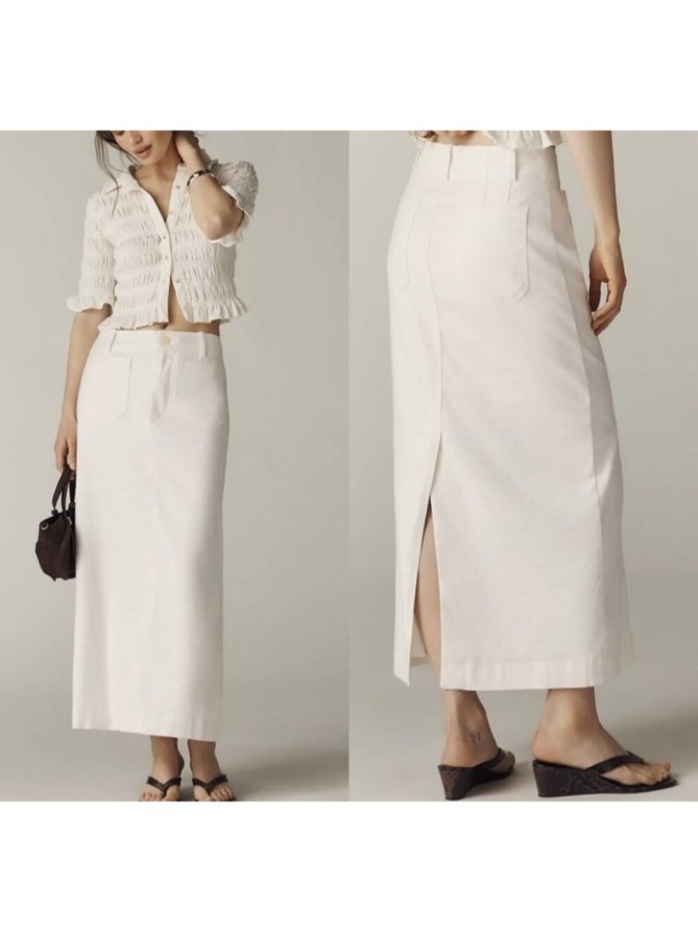Anthropologie Maeve The Colette Maxi Skirt Womens Size XXS Linen Edition White